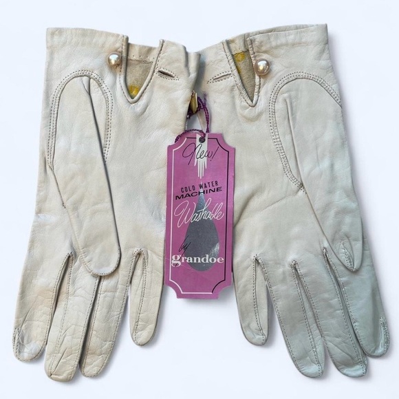 Grandoe vintage washable white Leather Women's Gloves wedding classic artdeco - Picture 4 of 6